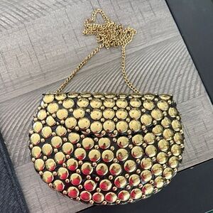 Ramla Gold and Black Chain Clutch